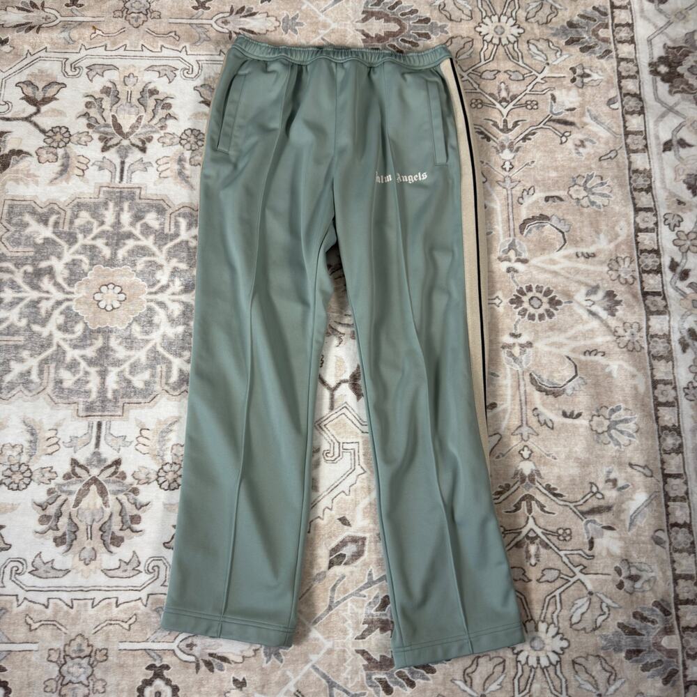 Palm Angels Classic Logo Track Pants Sage Green Off White Side Stripe Joggers L